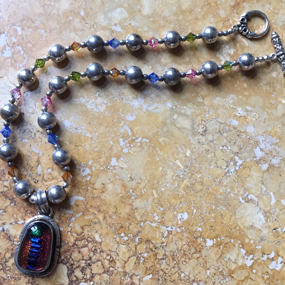 Wearable art silver frame fused glass/fun crystals - Picture 3 of 8